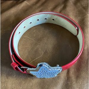 Rhinstone Embellished Silver Star Red Leather Belt Size 30